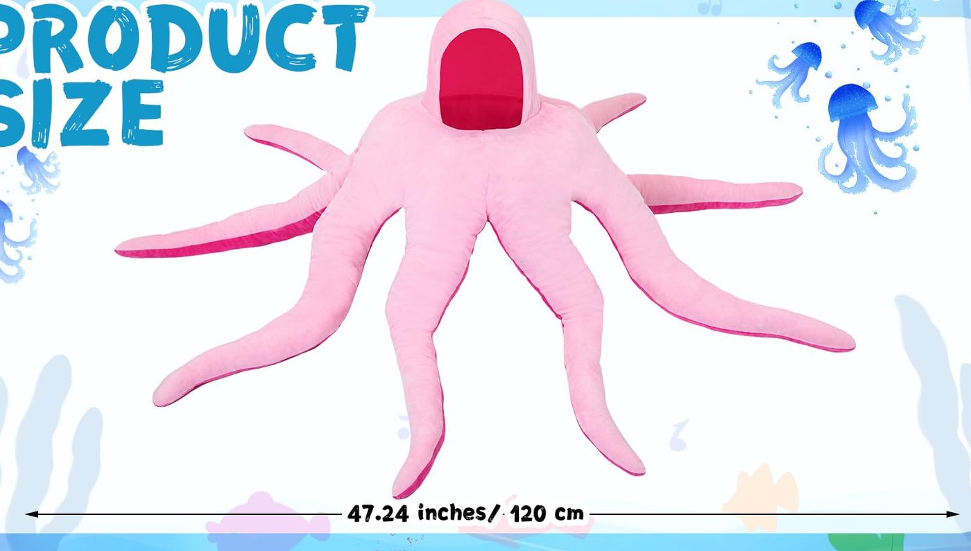 The octopus costume laid flat, measuring 47.24 inches or 120 centimetres across